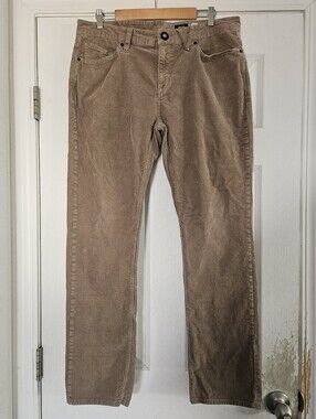 Volcom Men's Corduroy Pants in Light Brown - Classic Straight Fit 36